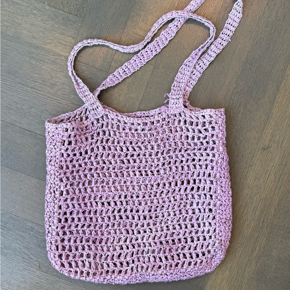 Lavender Crochet Straw Tote Bag